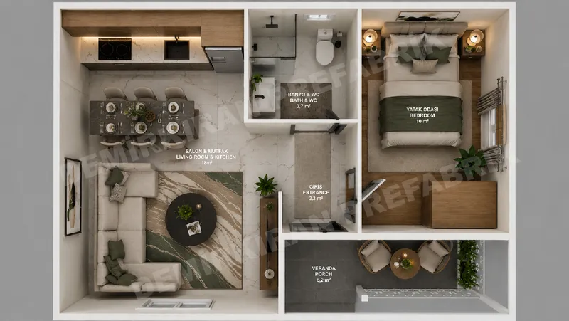 1+1 40 m² Tek Katlı Prefabrik Konut görsel 9