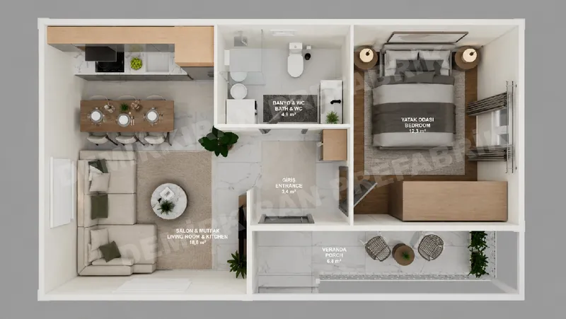 1+1 46 m² Tek Katlı Prefabrik Konut görsel 8