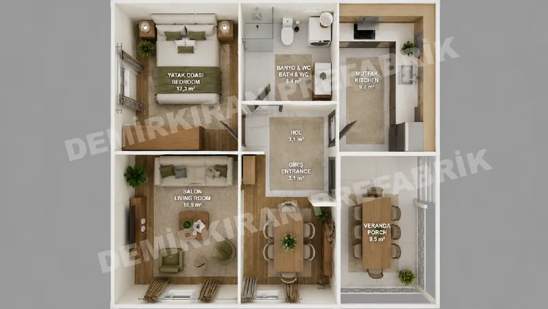 1+1 63 m² Tek Katlı Prefabrik Konut görsel 8