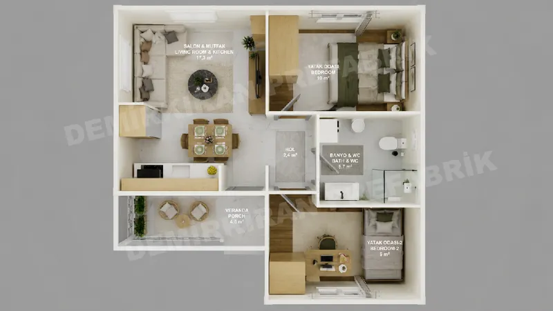 2+1 49 m² Tek Katlı Prefabrik Konut görsel 7