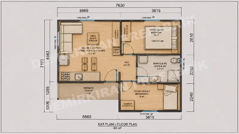 2+1 49 m² Tek Katlı Prefabrik Konut görsel 8