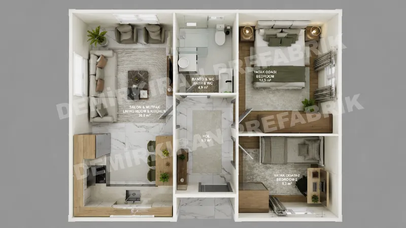 2+1 54 m² Tek Katlı Prefabrik Konut görsel 8