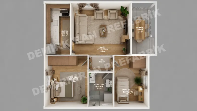 2+1 61 m² Tek Katlı Prefabrik Konut görsel 8