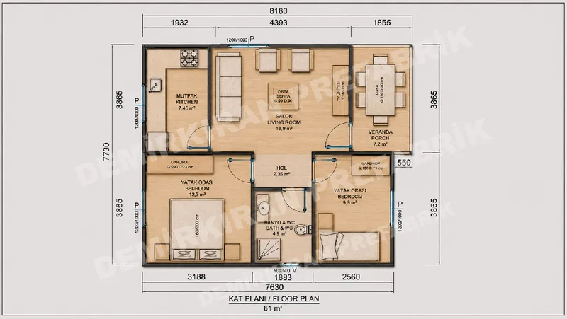 2+1 61 m² Tek Katlı Prefabrik Konut görsel 9