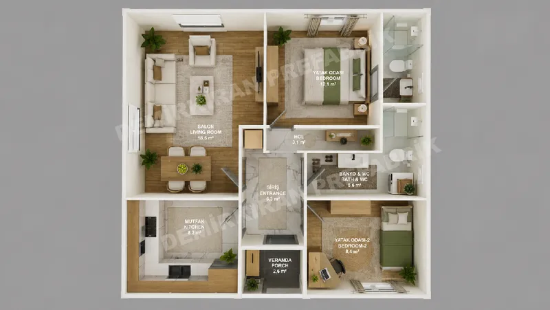 2+1 64 m² Tek Katlı Prefabrik Konut görsel 9