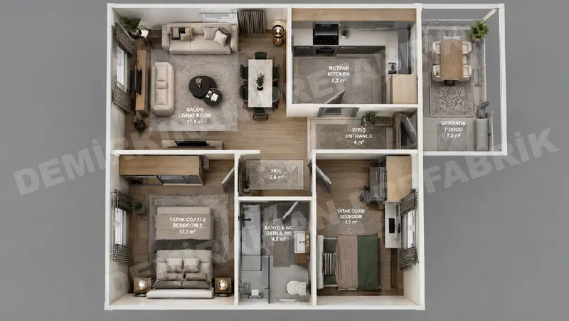 2+1 66 m² Tek Katlı Prefabrik Konut görsel 8