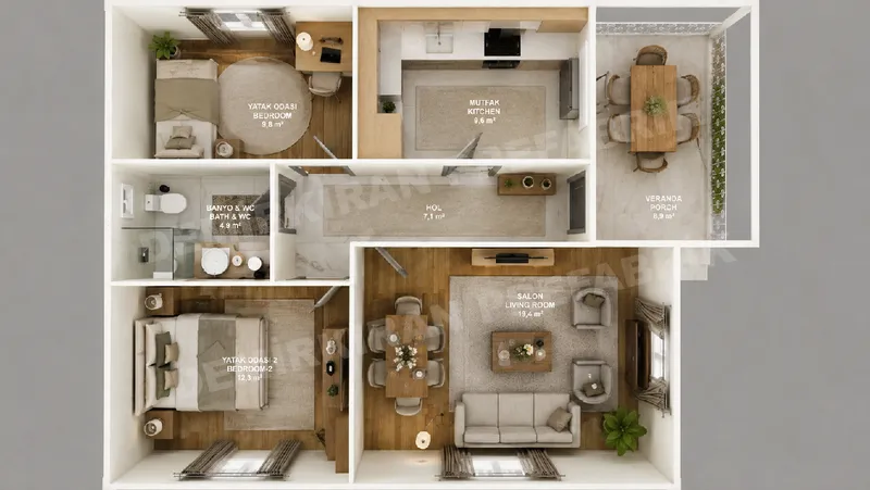 2+1 72 m² Tek Katlı Prefabrik Konut görsel 7
