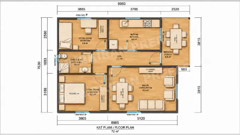 2+1 72 m² Tek Katlı Prefabrik Konut görsel 8